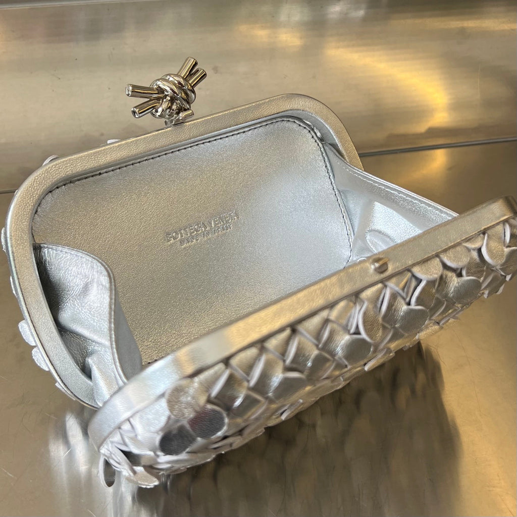 Bottega Veneta Silver Knot 19 in Silver Lambskin Bag