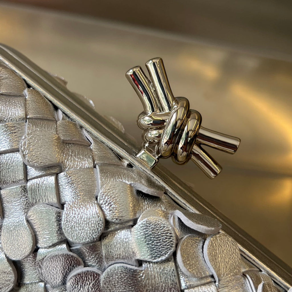 Bottega Veneta Silver Knot 19 in Silver Lambskin Bag