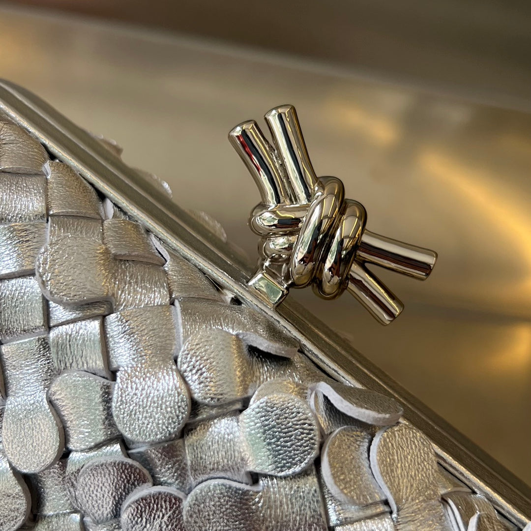Bottega Veneta Silver Knot 19 in Silver Lambskin Bag