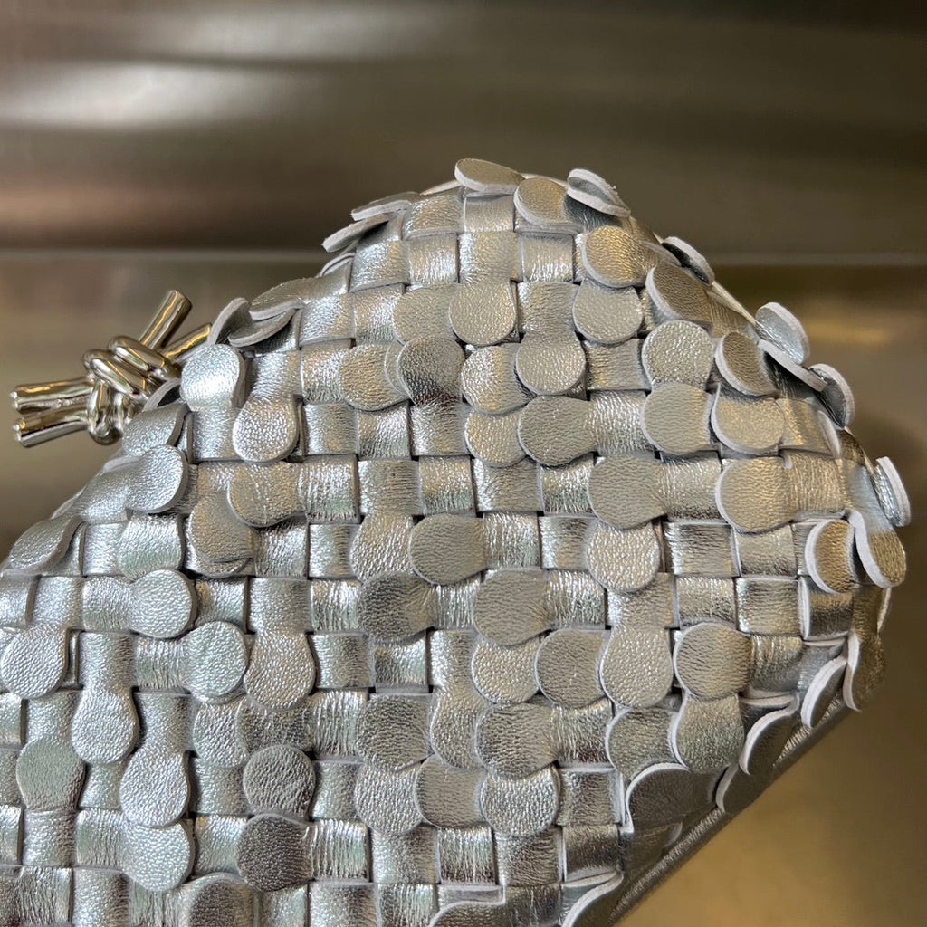 Bottega Veneta Silver Knot 19 in Silver Lambskin Bag
