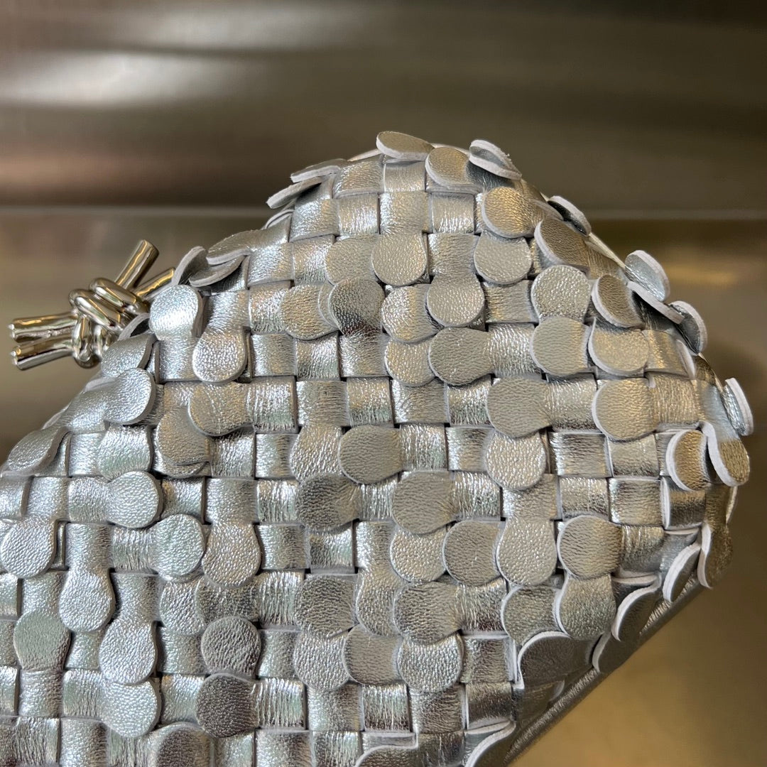 Bottega Veneta Silver Knot 19 in Silver Lambskin Bag