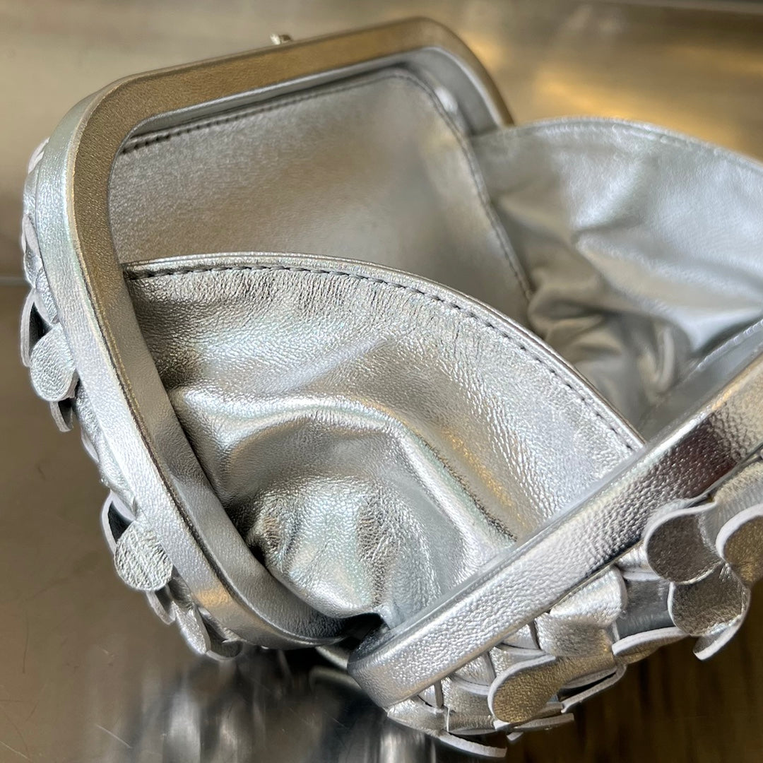 Bottega Veneta Silver Knot 19 in Silver Lambskin Bag