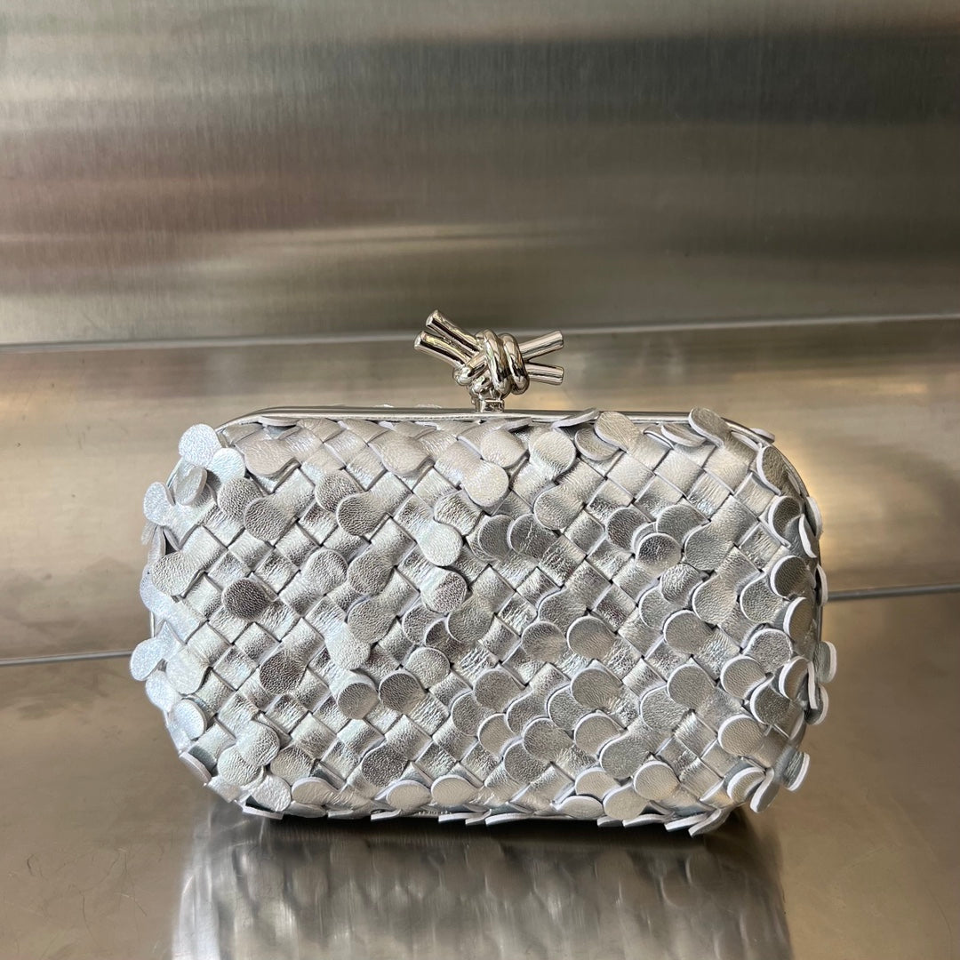 Bottega Veneta Silver Knot 19 in Silver Lambskin Bag