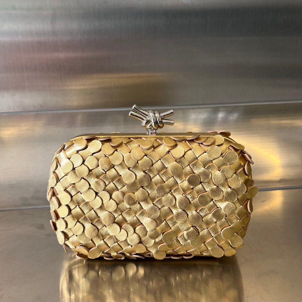 Bottega Veneta Silver Knot 19 in Golden Lambskin Bag