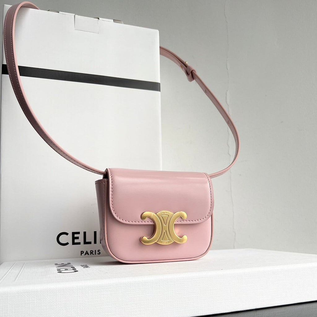 Celine Triomphe 11 Pastel Pink Shiny Calfskin Handbag