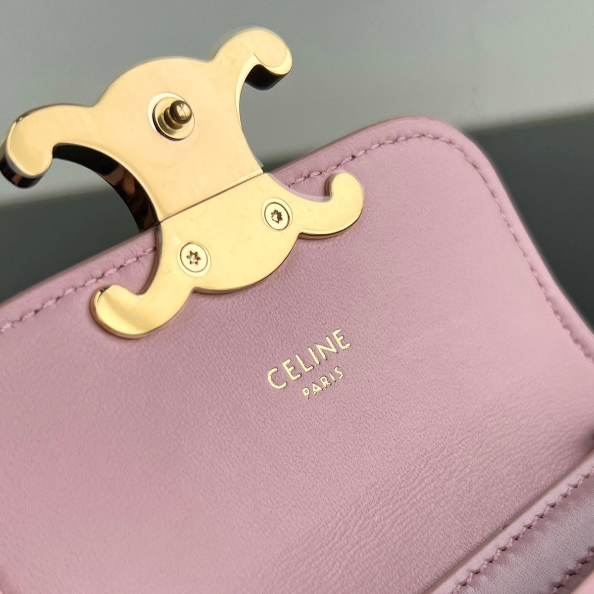 Celine Triomphe 11 Pastel Pink Shiny Calfskin Handbag