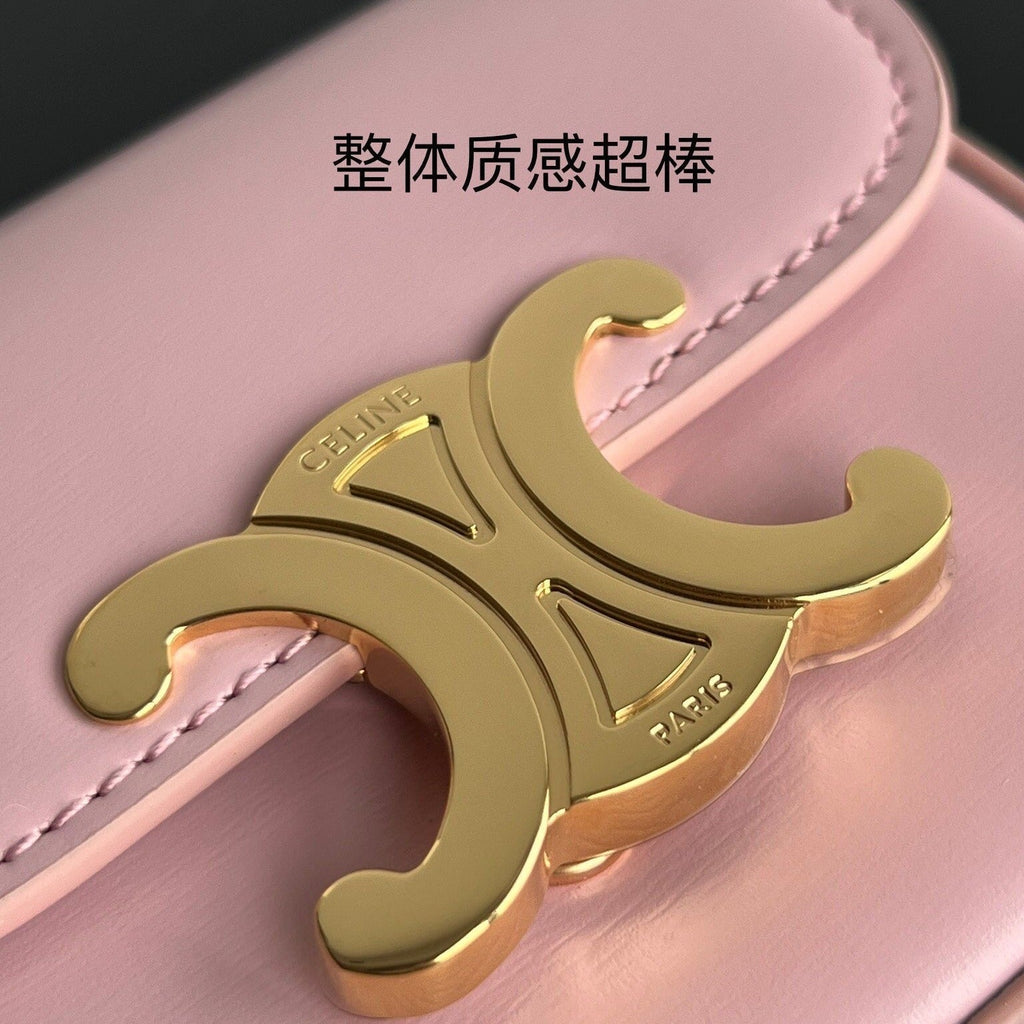 Celine Triomphe 11 Pastel Pink Shiny Calfskin Handbag