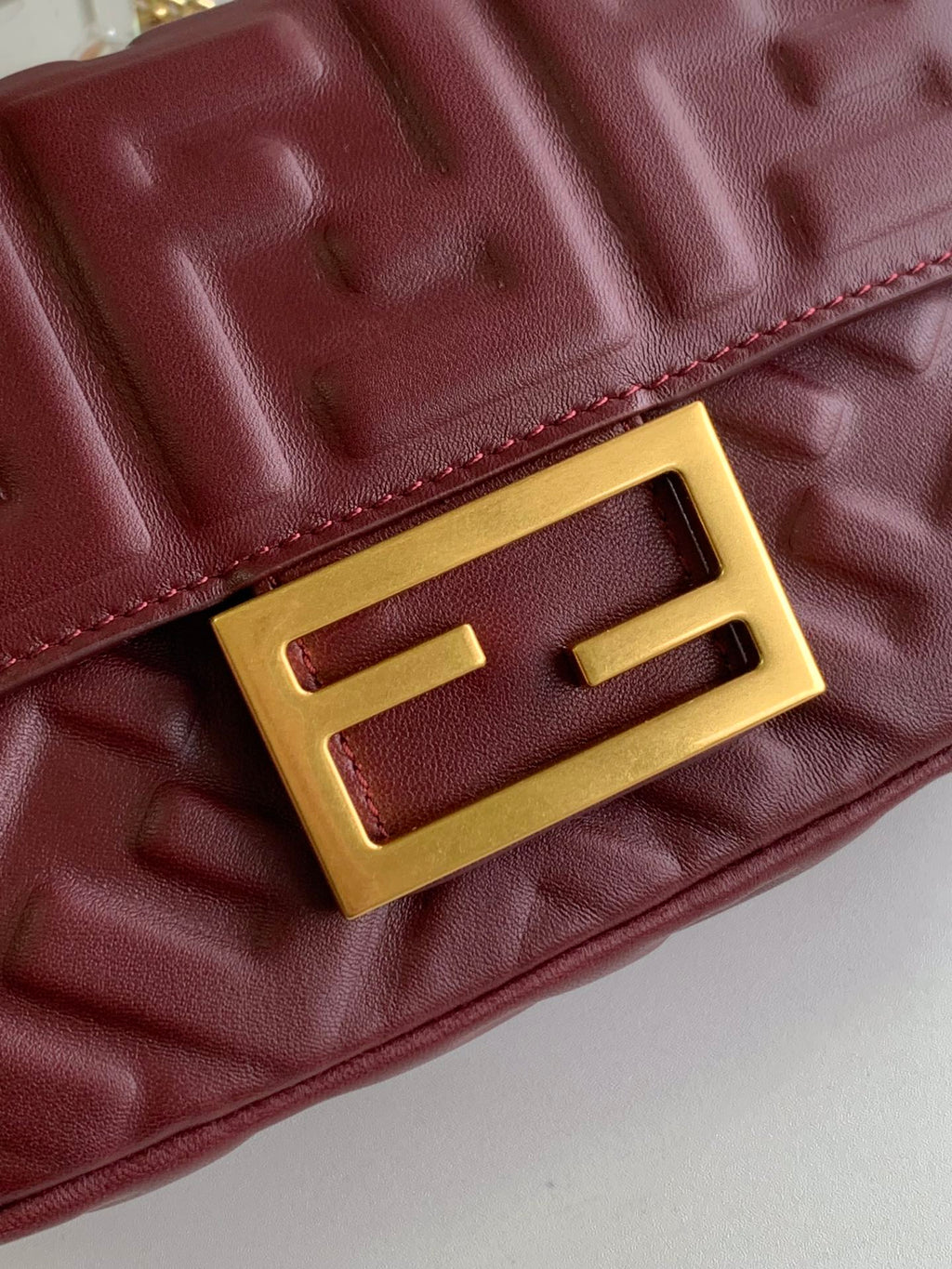 Mini Baguette Bag 20 with Ff Motif Burgundy Leather Ghw