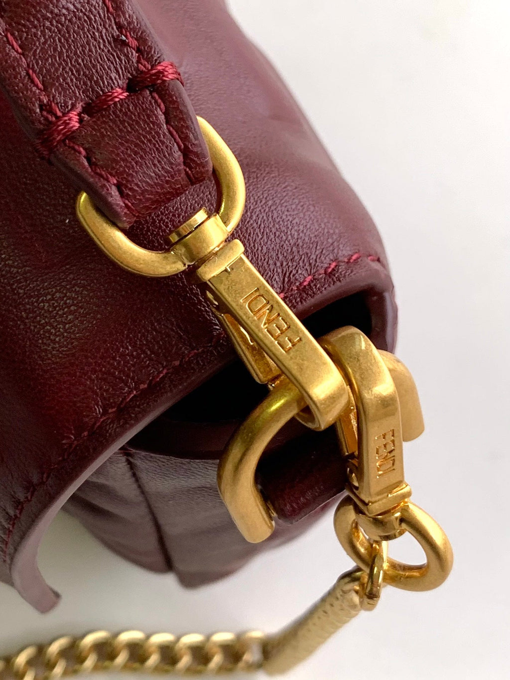 Mini Baguette Bag 20 with Ff Motif Burgundy Leather Ghw