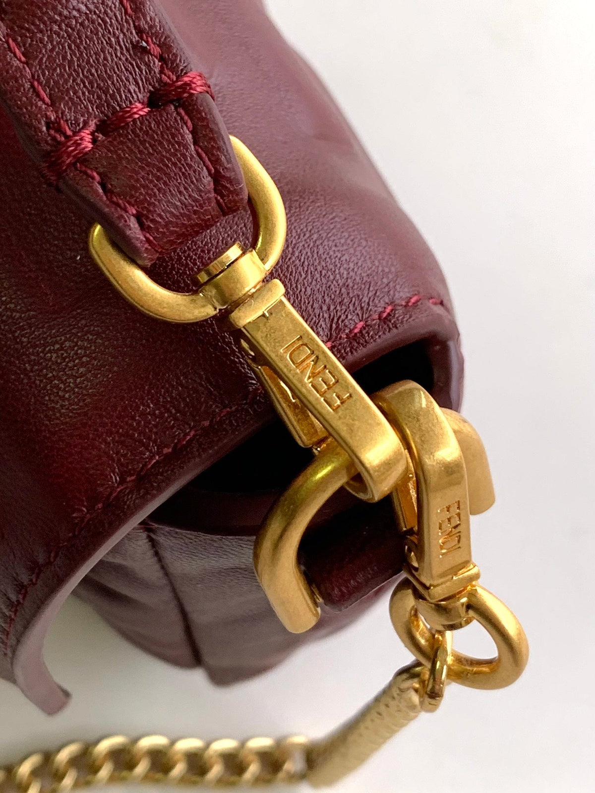 Mini Baguette Bag 20 with Ff Motif Burgundy Leather Ghw