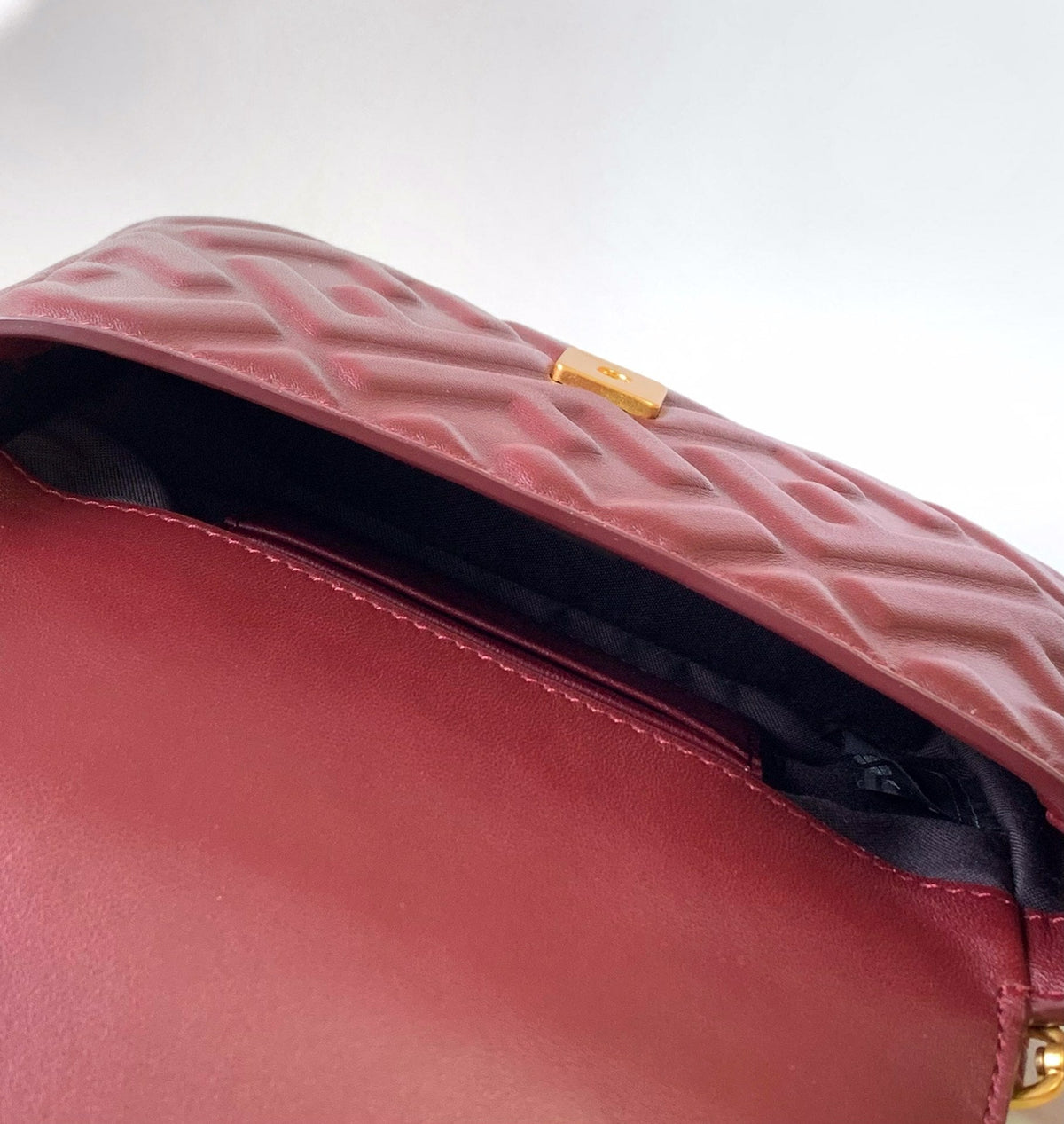 Mini Baguette Bag 20 with Ff Motif Burgundy Leather Ghw