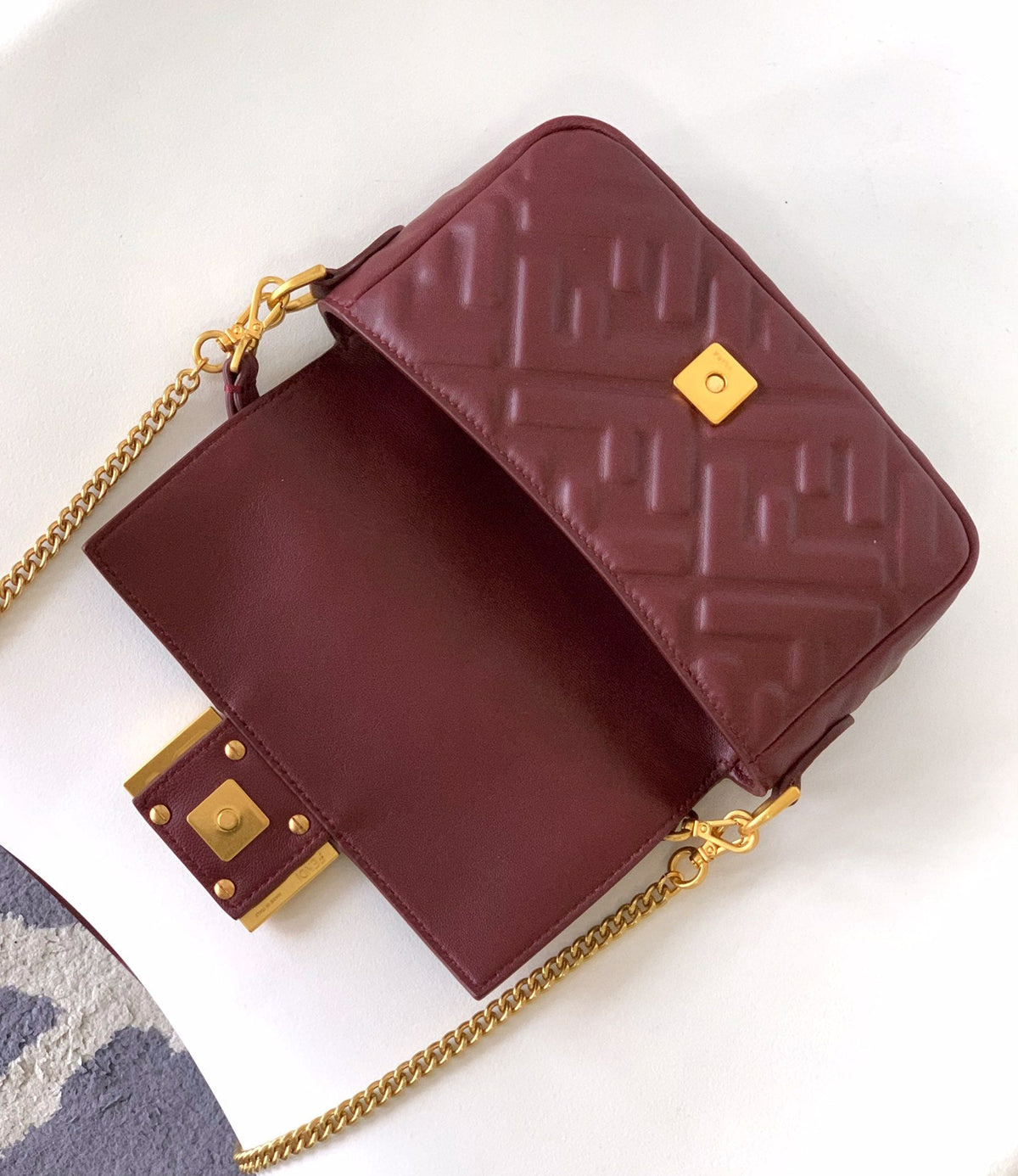 Mini Baguette Bag 20 with Ff Motif Burgundy Leather Ghw