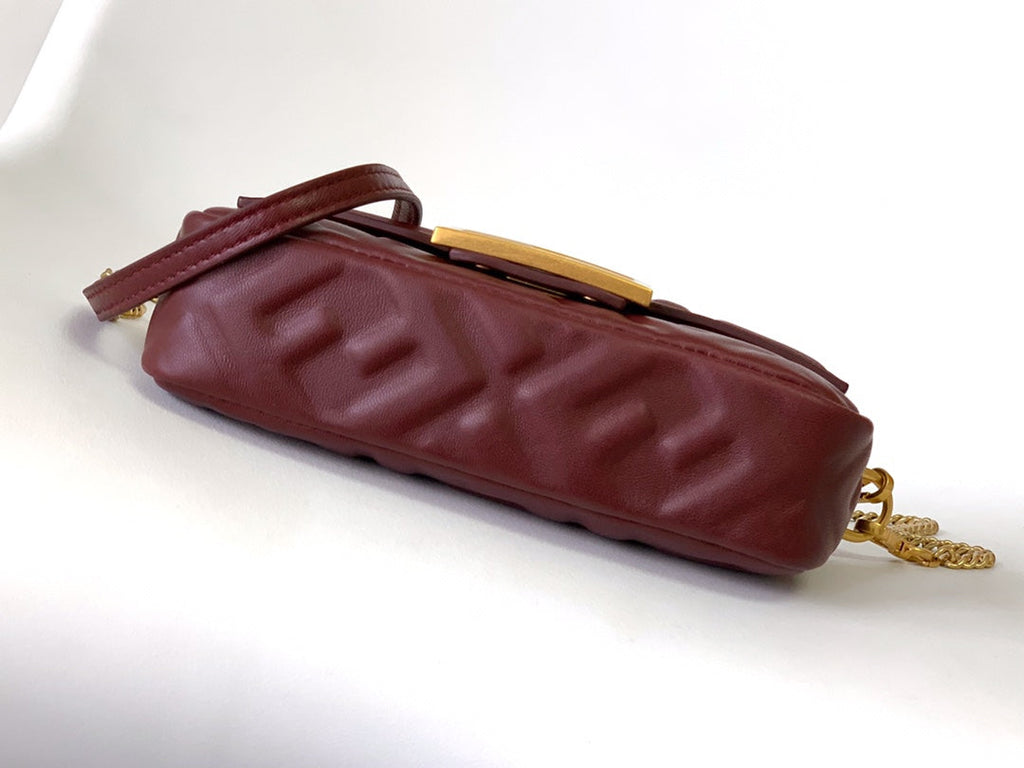 Mini Baguette Bag 20 with Ff Motif Burgundy Leather Ghw