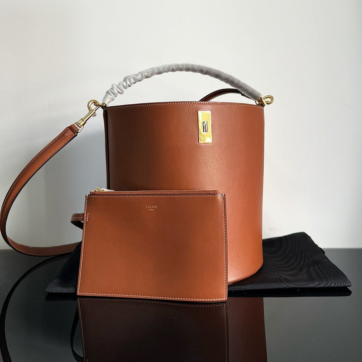 Celine Wool Bucket Bag 24 Rust Orange Original Calfskin