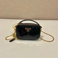 Prada Mini Hand Bag 11 with Gold Strap in Black Patent Calfskin