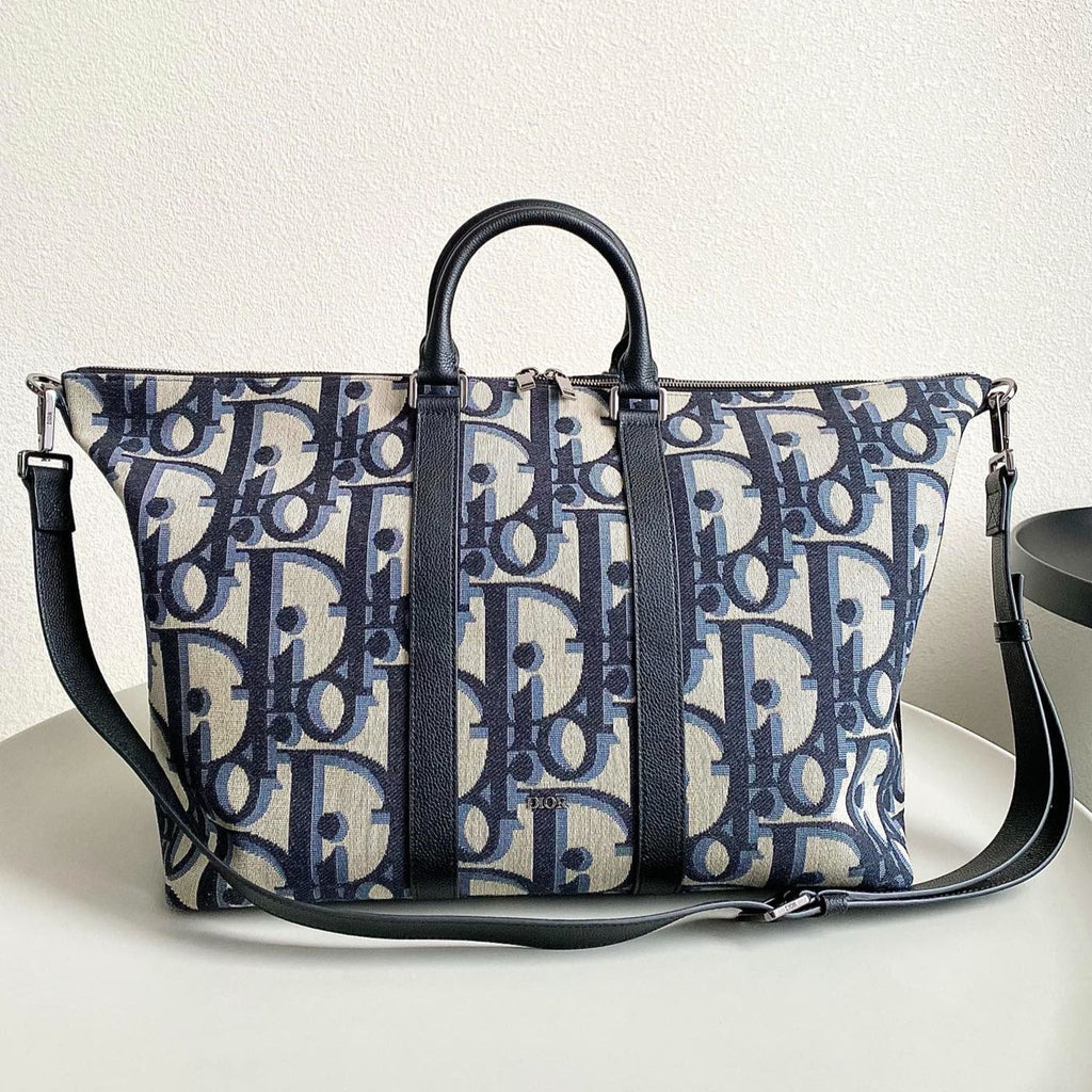 Dior Weekender 40 in Beige and Black Maxi Oblique Jacquard Bag