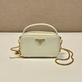 Prada Mini Hand Bag 11 with Gold Strap in White Patent Calfskin