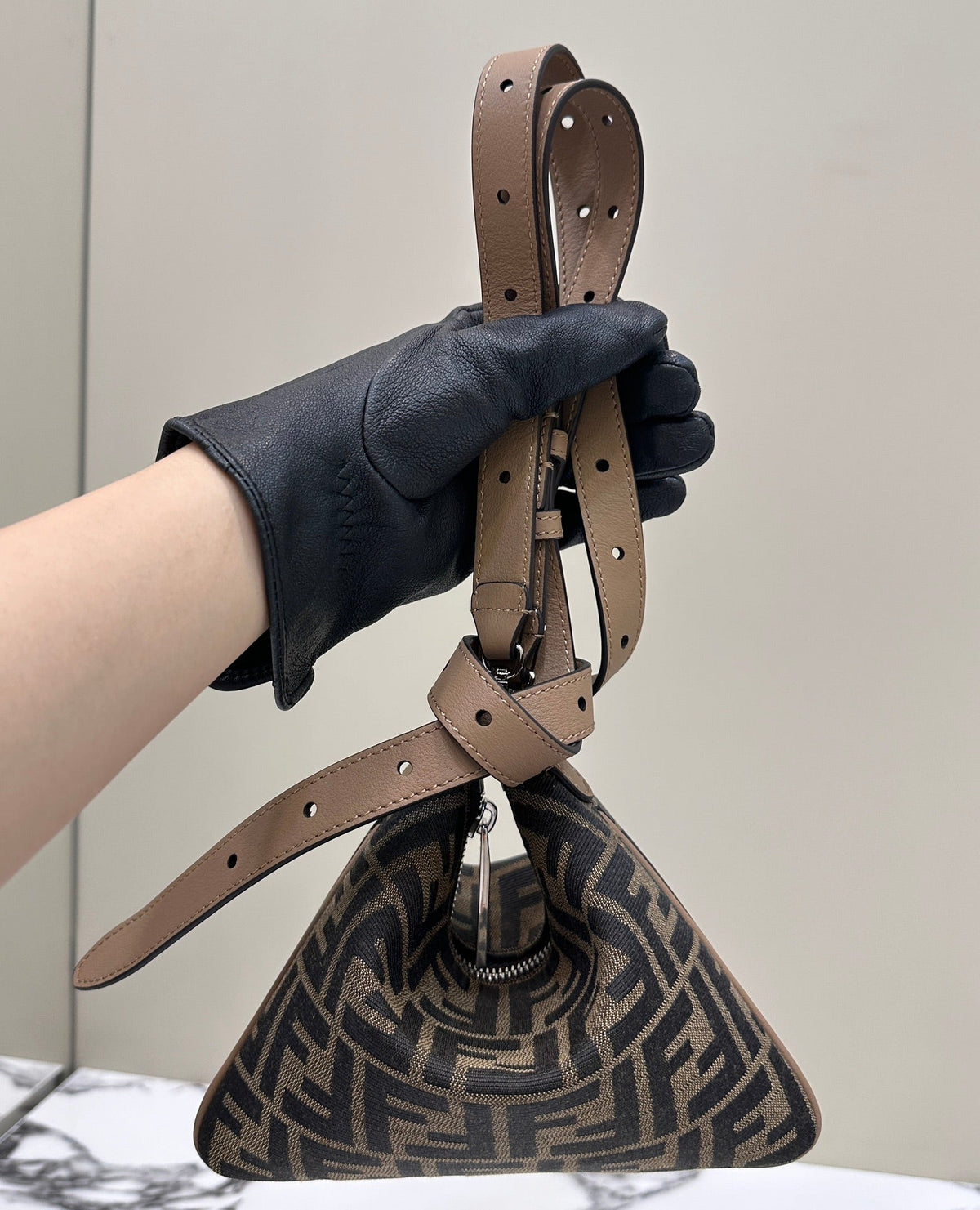 Fendi Shoulder Bag 19 with Ff Motif in Brown Jacquard Fabric