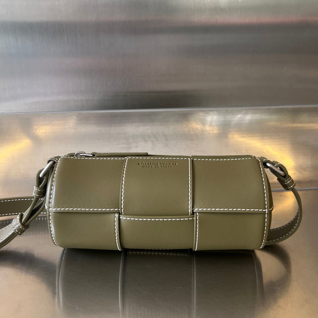 Bottega Veneta Small Cylinder Cassette 21 in Tobacco Brown Calfskin Bag