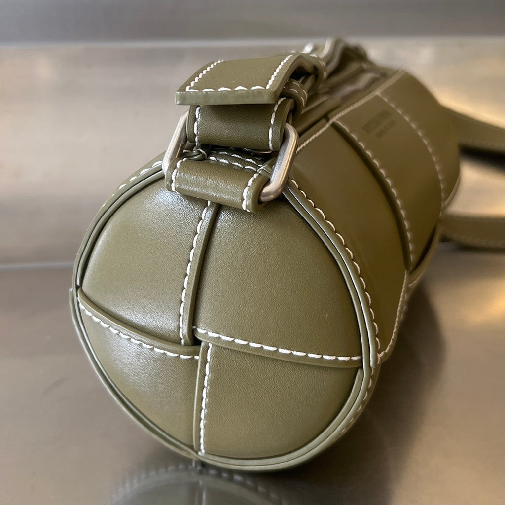 Bottega Veneta Small Cylinder Cassette 21 in Tobacco Brown Calfskin Bag