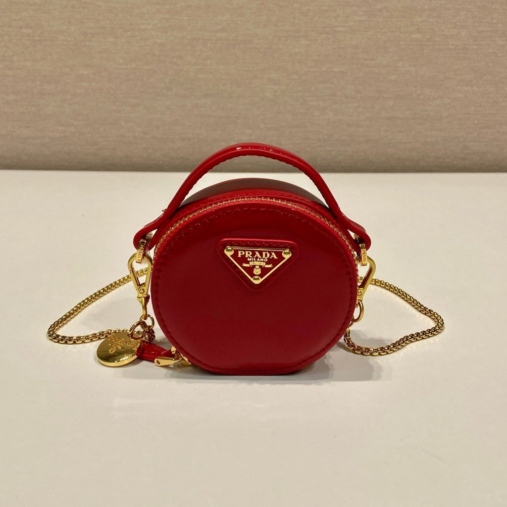 Prada Mini Round Bag 8 in Red Glossy Calfskin Gold Hardware