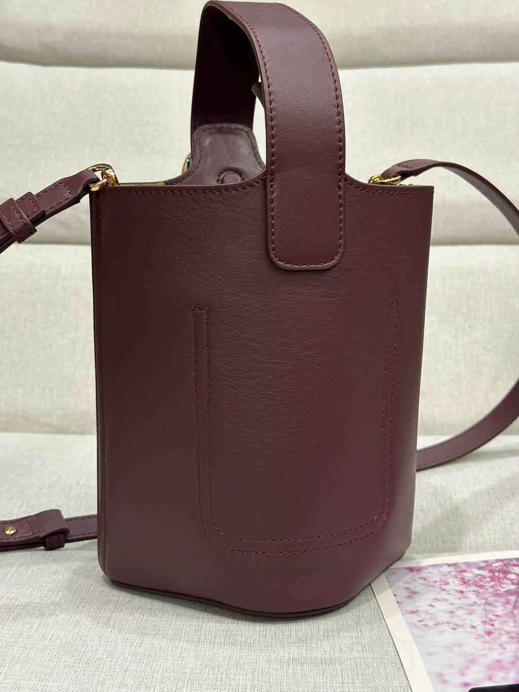 Loewe Mini 19 Pebble Bucket in Dark Burgundy Mellow Calfskin