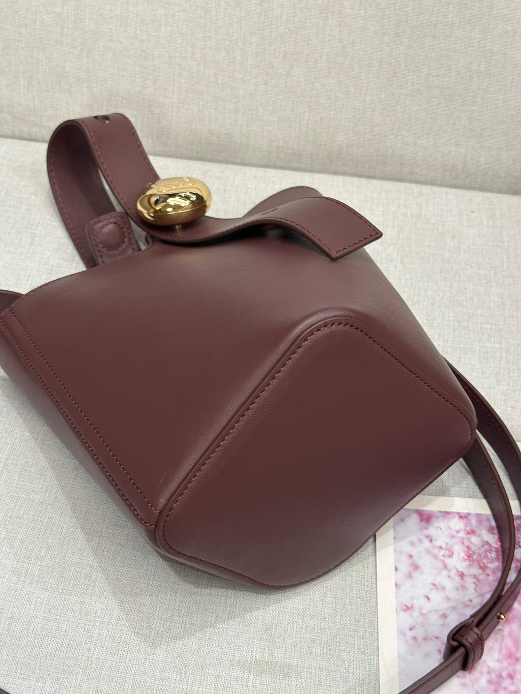 Loewe Mini 19 Pebble Bucket in Dark Burgundy Mellow Calfskin
