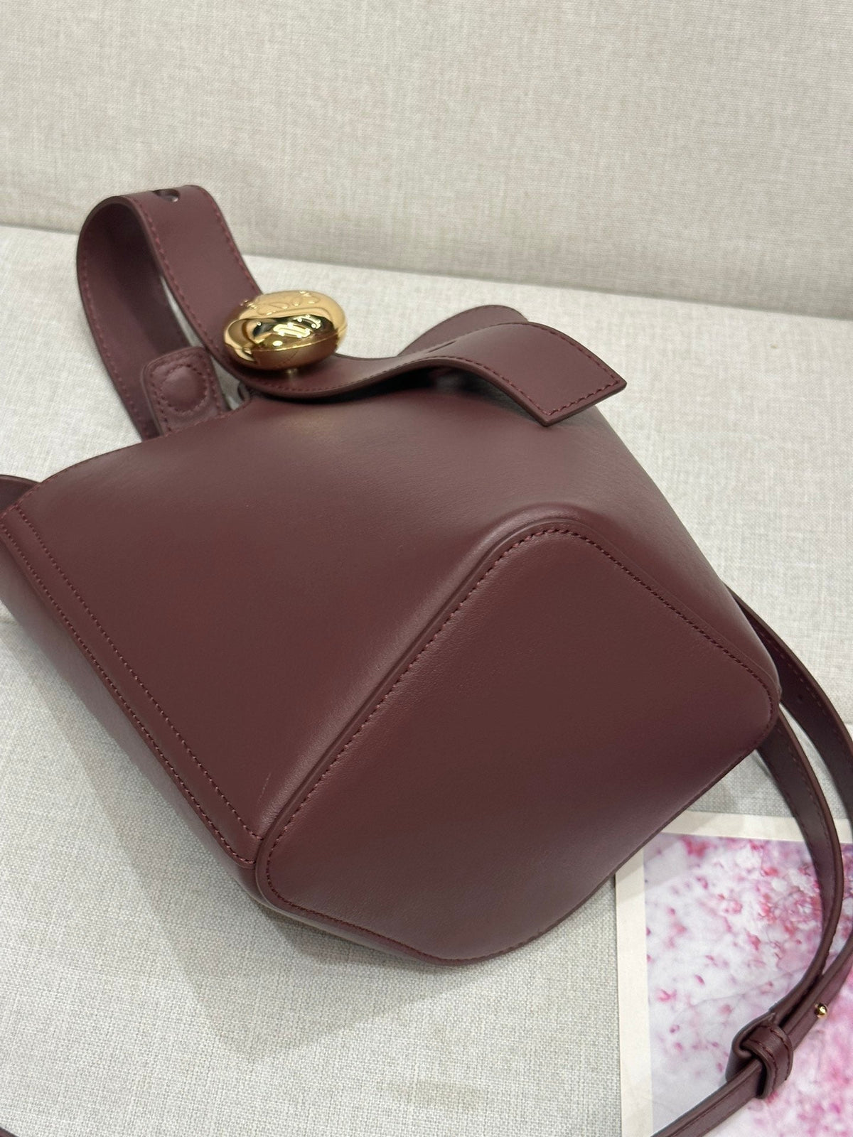 Loewe Mini 19 Pebble Bucket in Dark Burgundy Mellow Calfskin