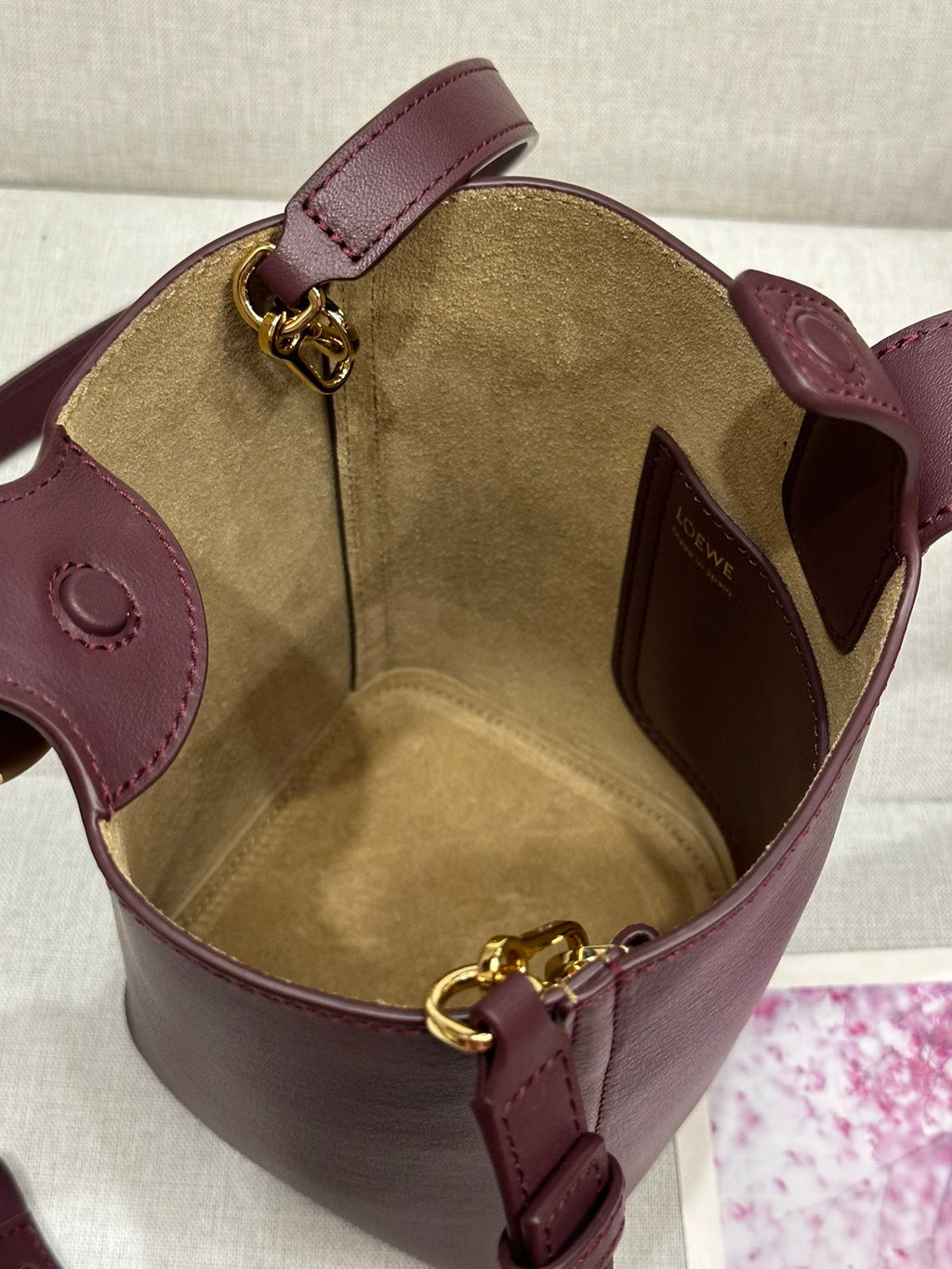Loewe Mini 19 Pebble Bucket in Dark Burgundy Mellow Calfskin