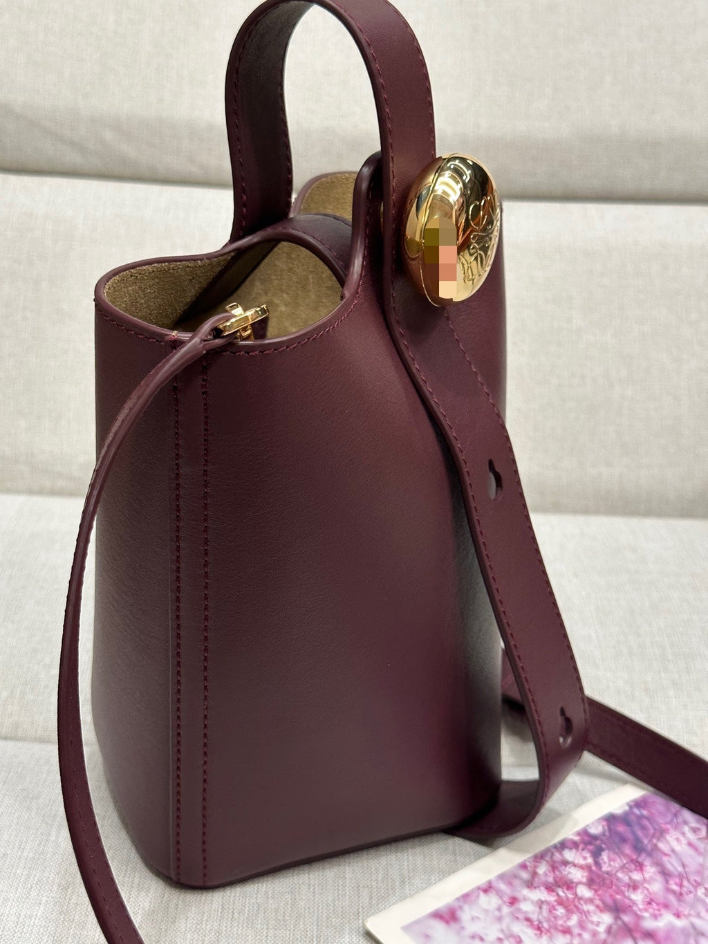 Loewe Mini 19 Pebble Bucket in Dark Burgundy Mellow Calfskin