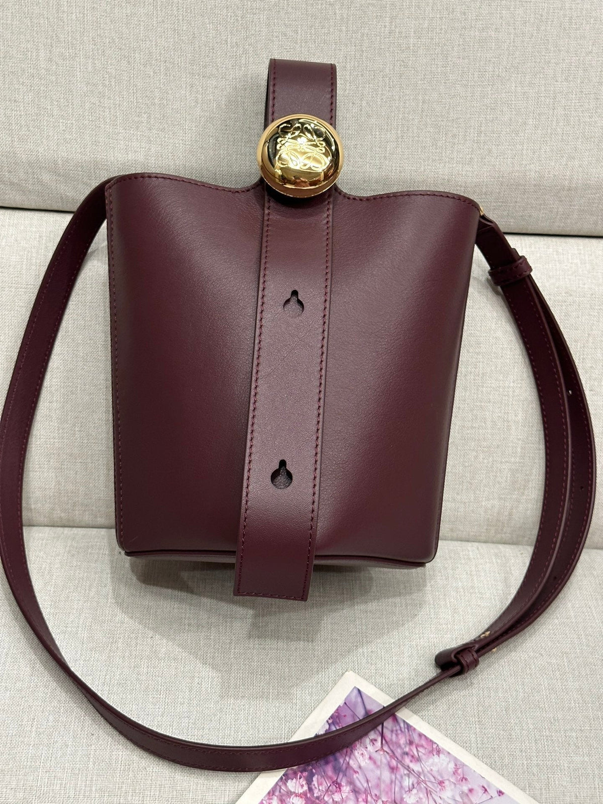 Loewe Mini 19 Pebble Bucket in Dark Burgundy Mellow Calfskin