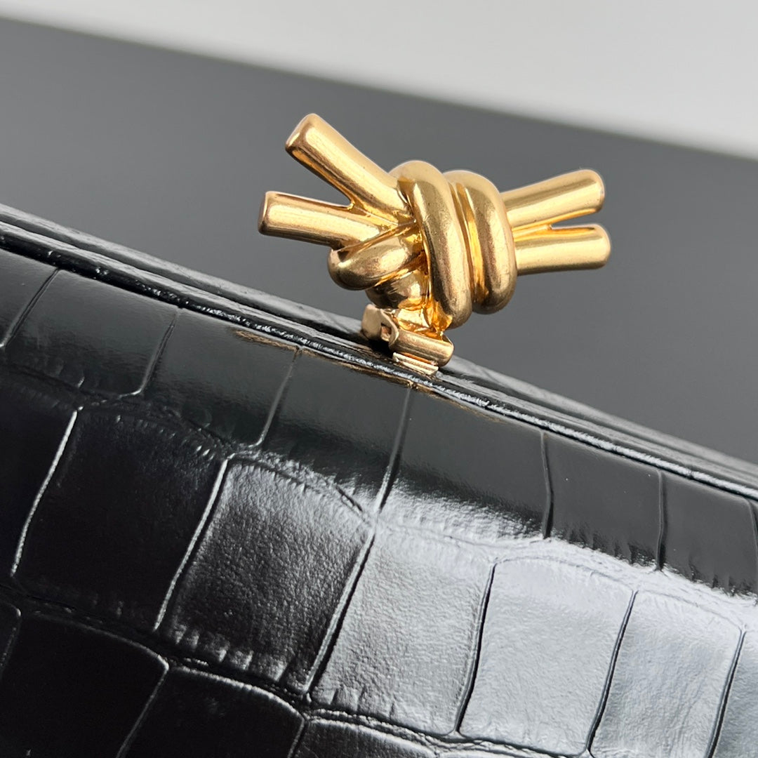 Bottega Veneta Knot 19 in Black Crocodile Pattern Calfskin Bag