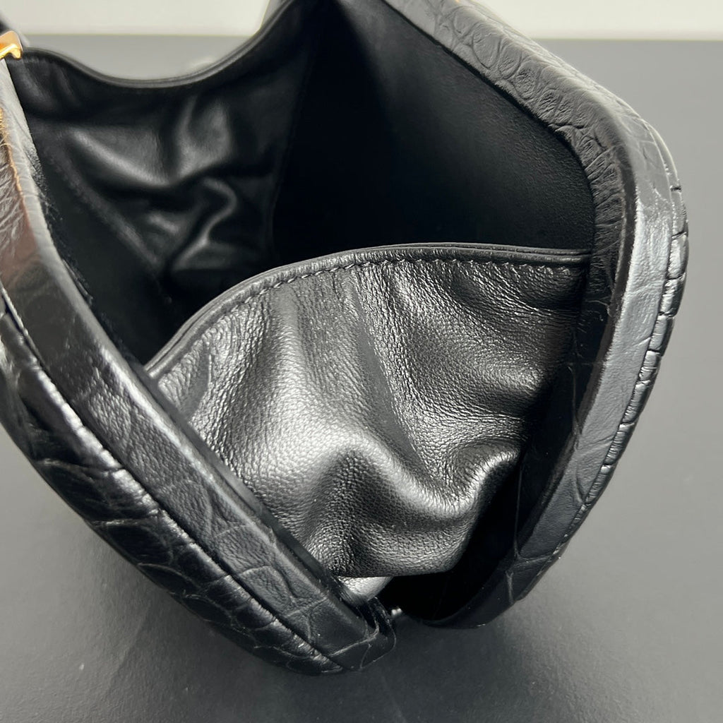 Bottega Veneta Knot 19 in Black Crocodile Pattern Calfskin Bag