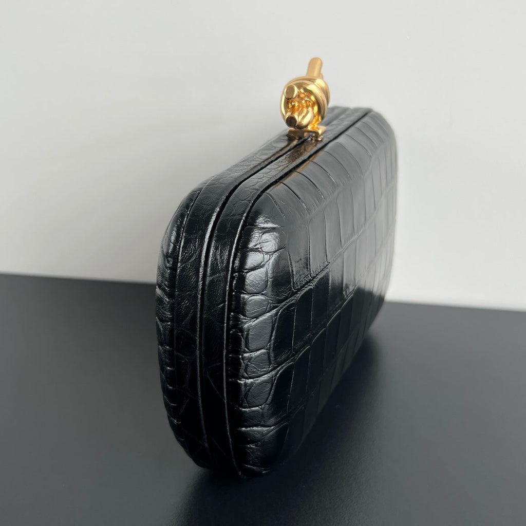 Bottega Veneta Knot 19 in Black Crocodile Pattern Calfskin Bag