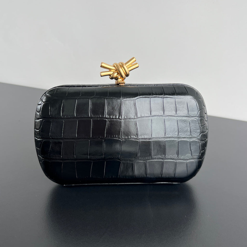 Bottega Veneta Knot 19 in Black Crocodile Pattern Calfskin Bag