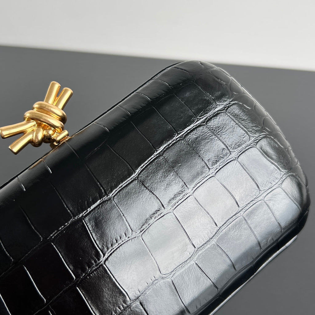 Bottega Veneta Knot 19 in Black Crocodile Pattern Calfskin Bag