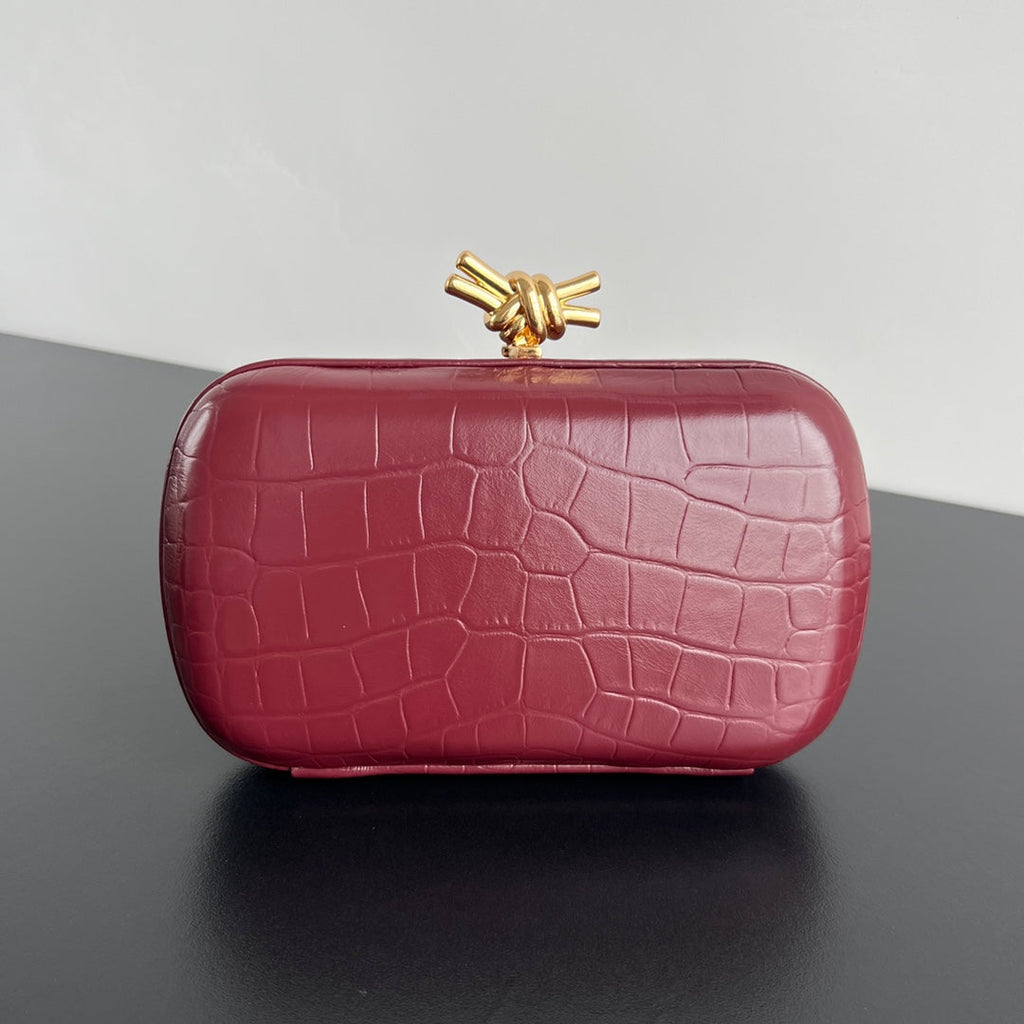 Bottega Veneta Knot 19 in Burgundy Red Crocodile Pattern Calfskin Bag