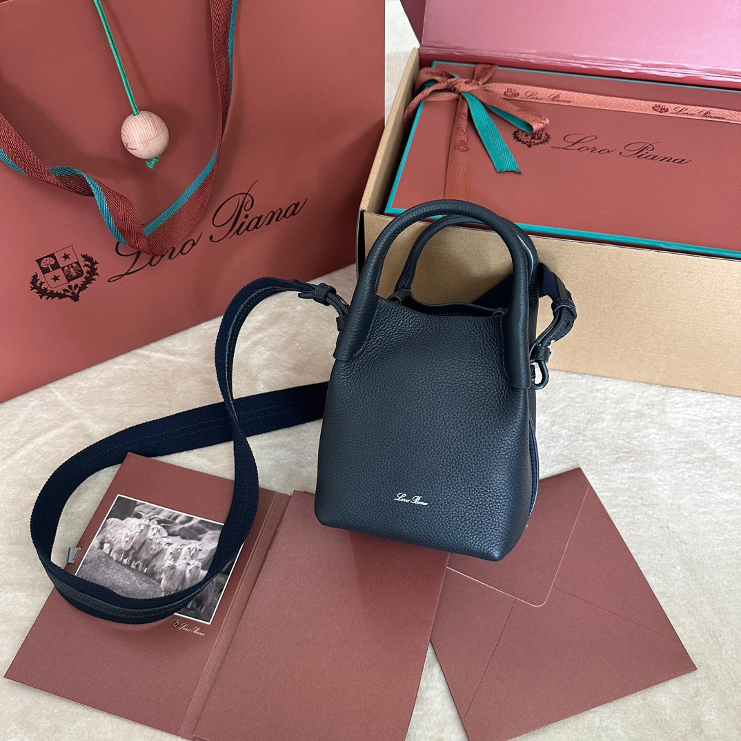 Loro Piana Micro Bale Bag in Dark Blue Calfskin 226599