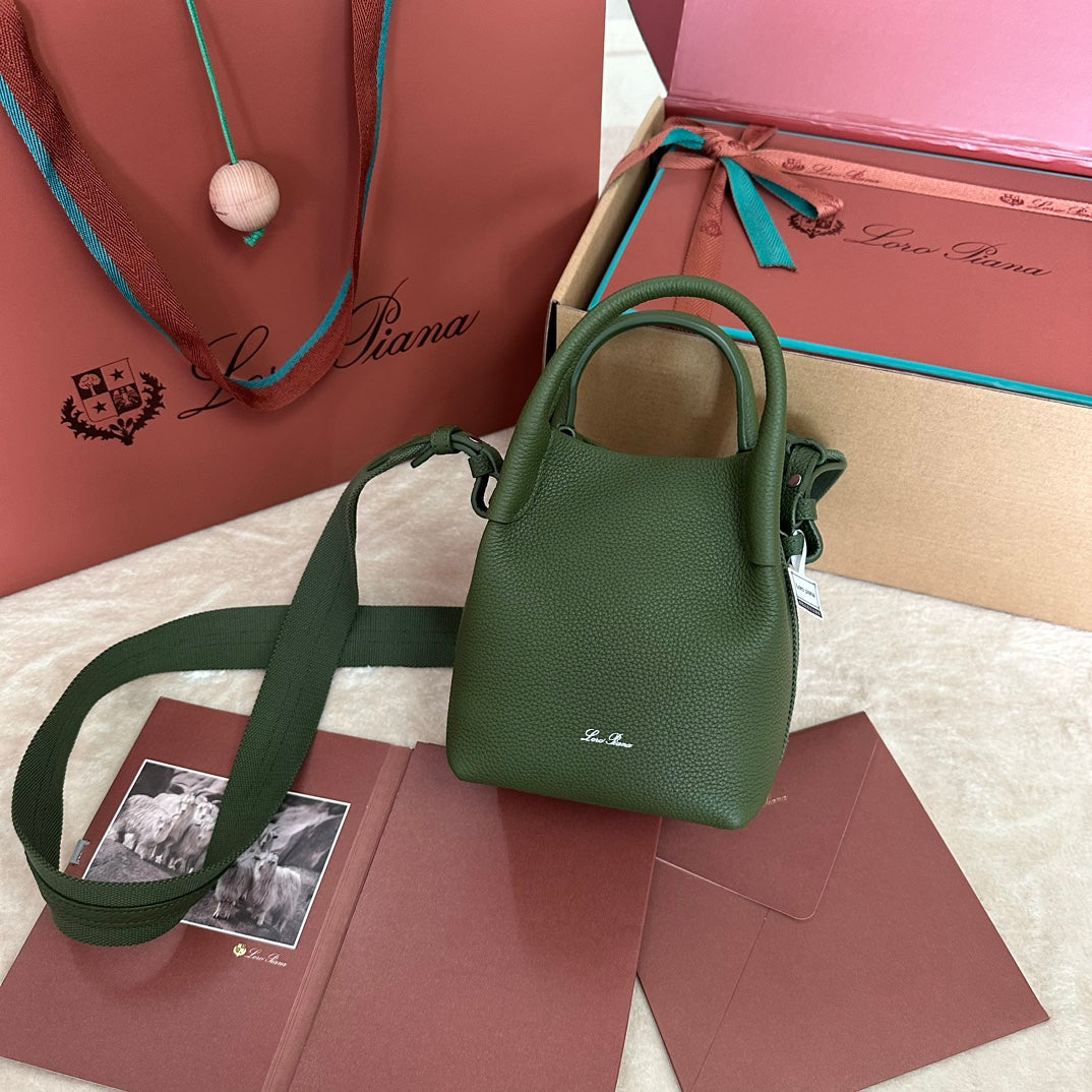Loro Piana Micro Bale Bag in Army Green Calfskin