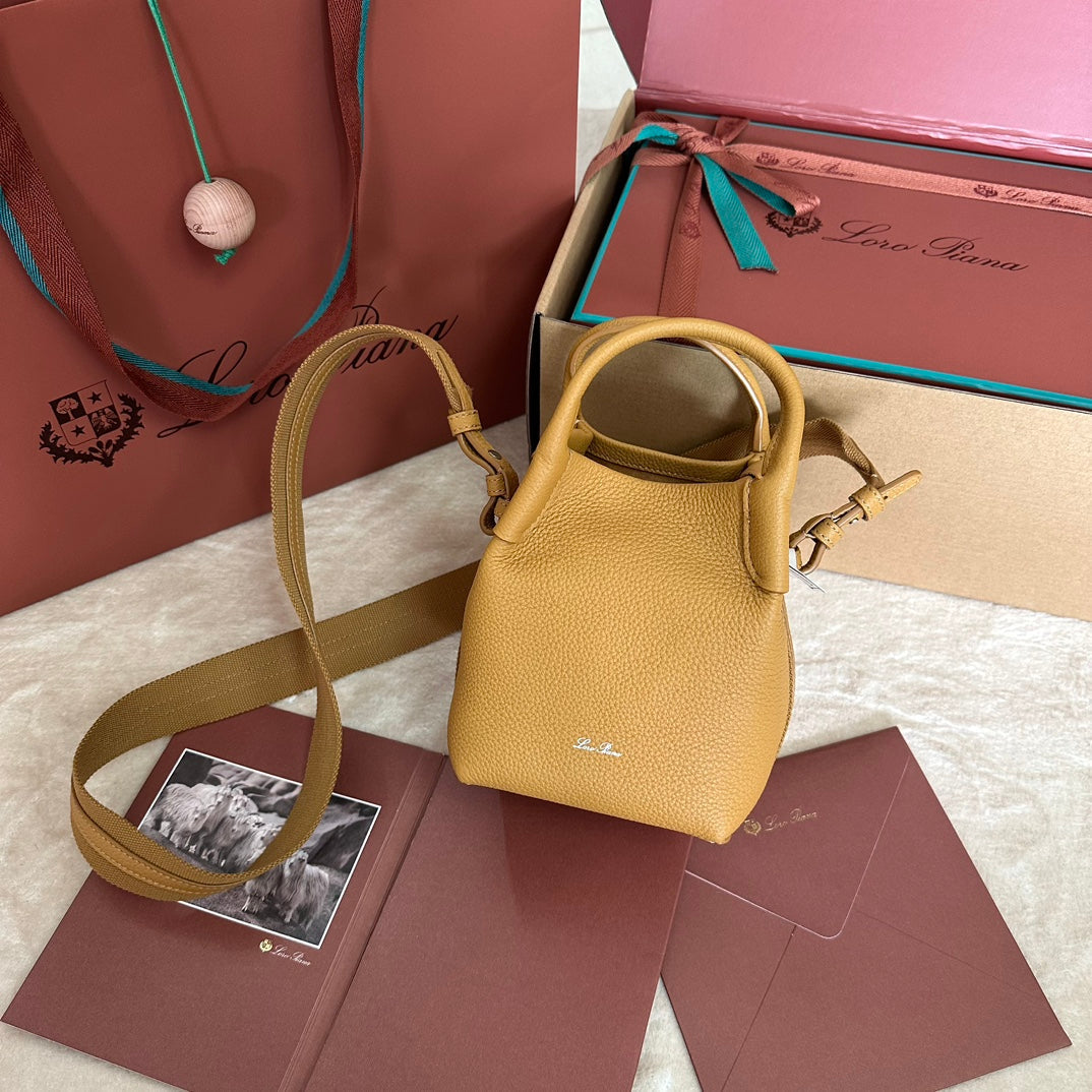 Loro Piana Micro Bale Bag in Mustard Yellow Calfskin
