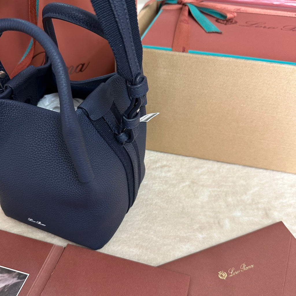 Loro Piana Micro Bale Bag in Navy Blue Calfskin