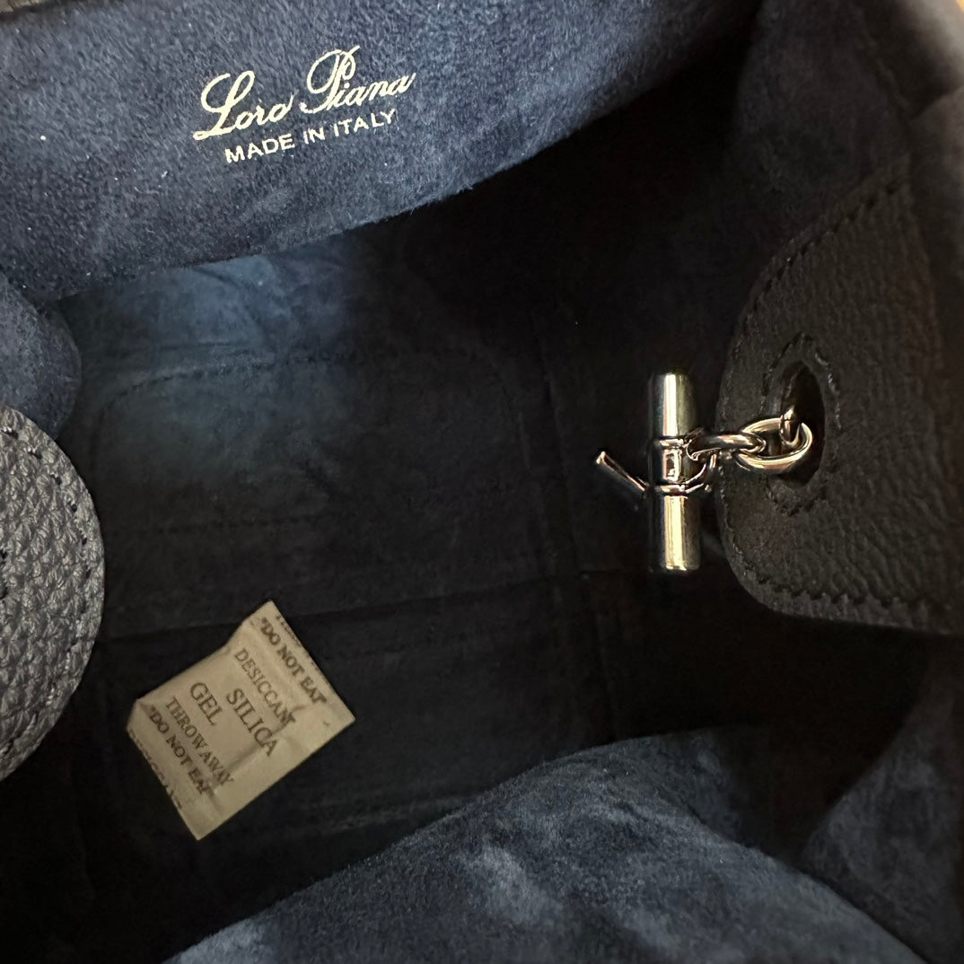 Loro Piana Micro Bale Bag in Navy Blue Calfskin