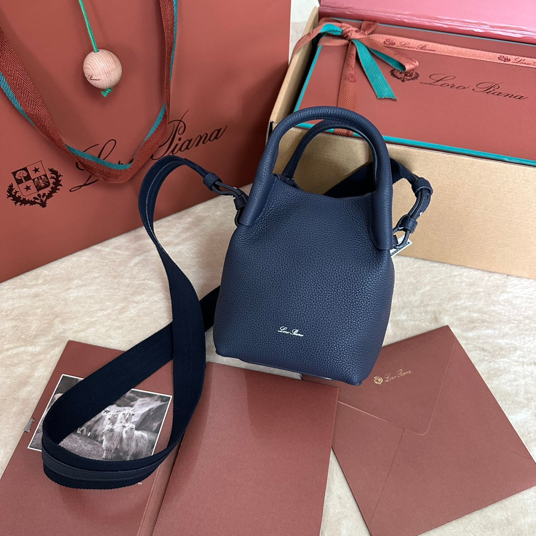 Loro Piana Micro Bale Bag in Navy Blue Calfskin