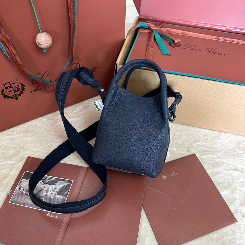 Loro Piana Micro Bale Bag in Navy Blue Calfskin