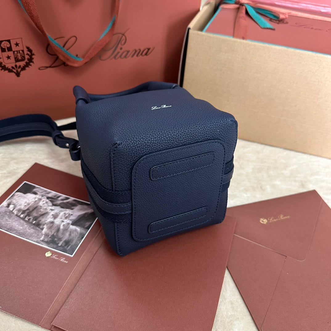 Loro Piana Micro Bale Bag in Navy Blue Calfskin