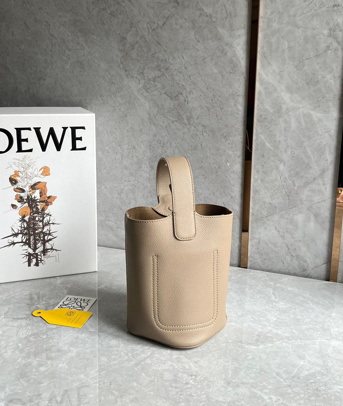 Loewe Mini 19 Pebble Bucket in Camel Brown Mellow Calfskin