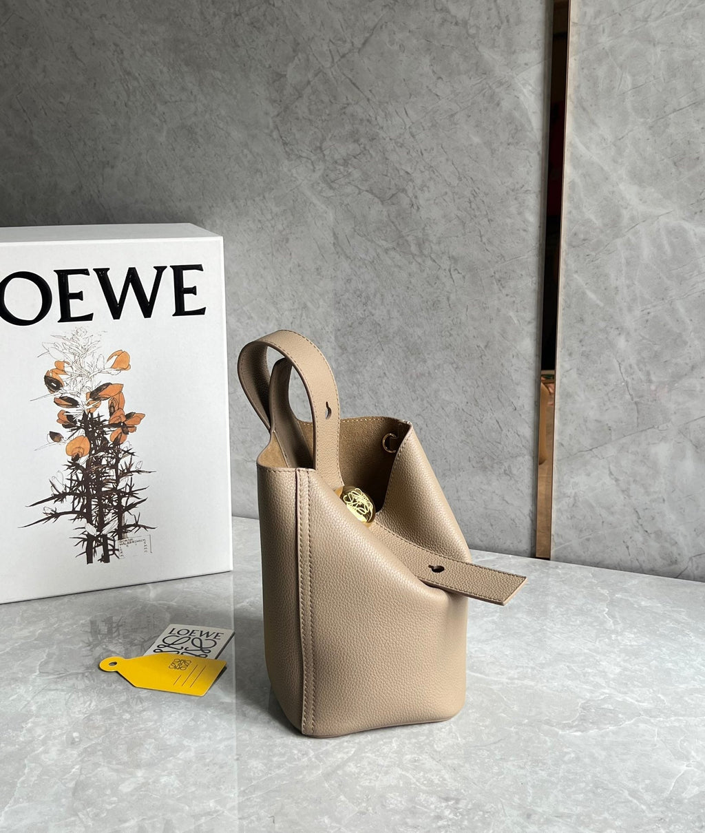 Loewe Mini 19 Pebble Bucket in Camel Brown Mellow Calfskin