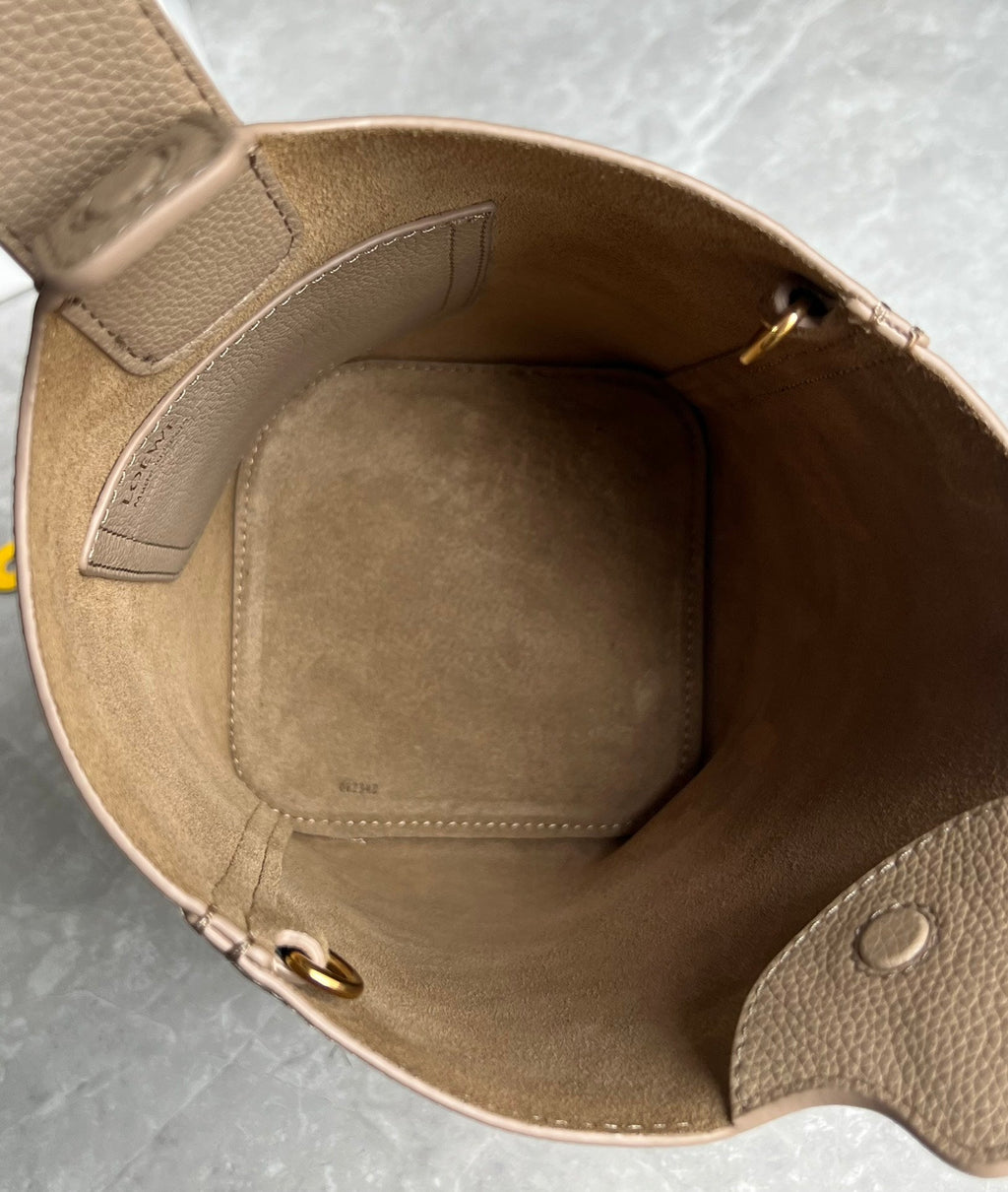 Loewe Mini 19 Pebble Bucket in Camel Brown Mellow Calfskin