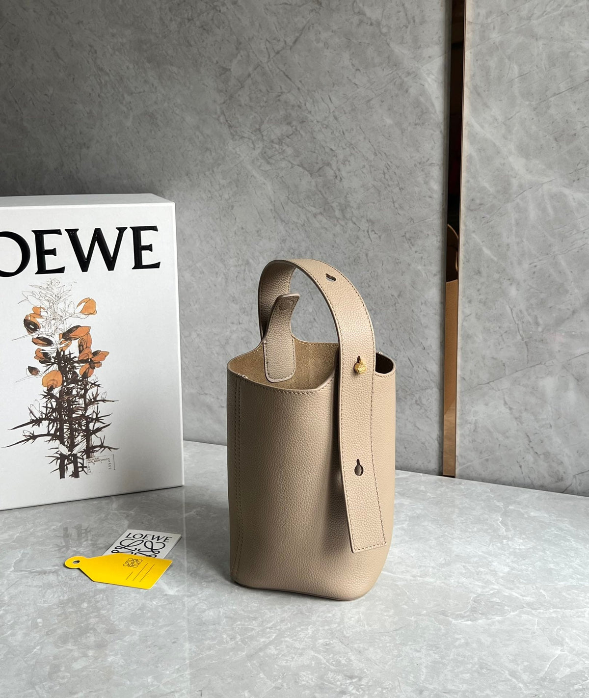 Loewe Mini 19 Pebble Bucket in Camel Brown Mellow Calfskin