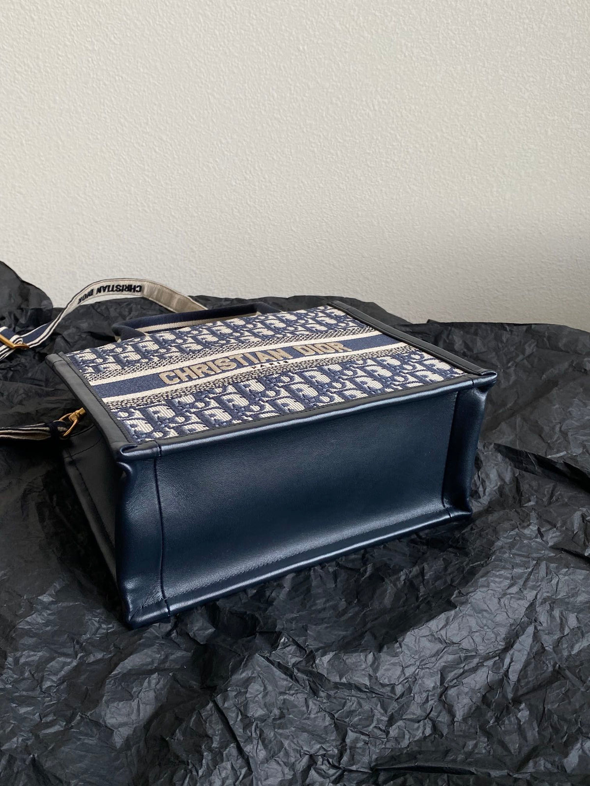 Dior Mini Book Tote 26 Blue Oblique Embroidery